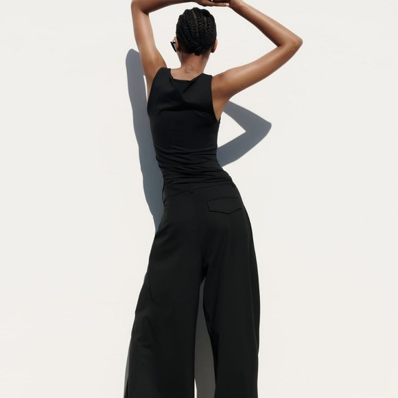 ZARA WIDE STRAP POLYAMIDE BLEND TOP in BLACK Size S NEW With TAGS - Picture 3 of 8